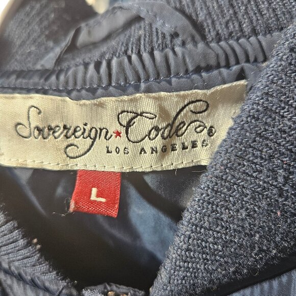 Sovereign Code Mens Quilted Bomber Jacket Large Navy Blue Zip Pocket Nylon & Pol - Picture 2 of 5